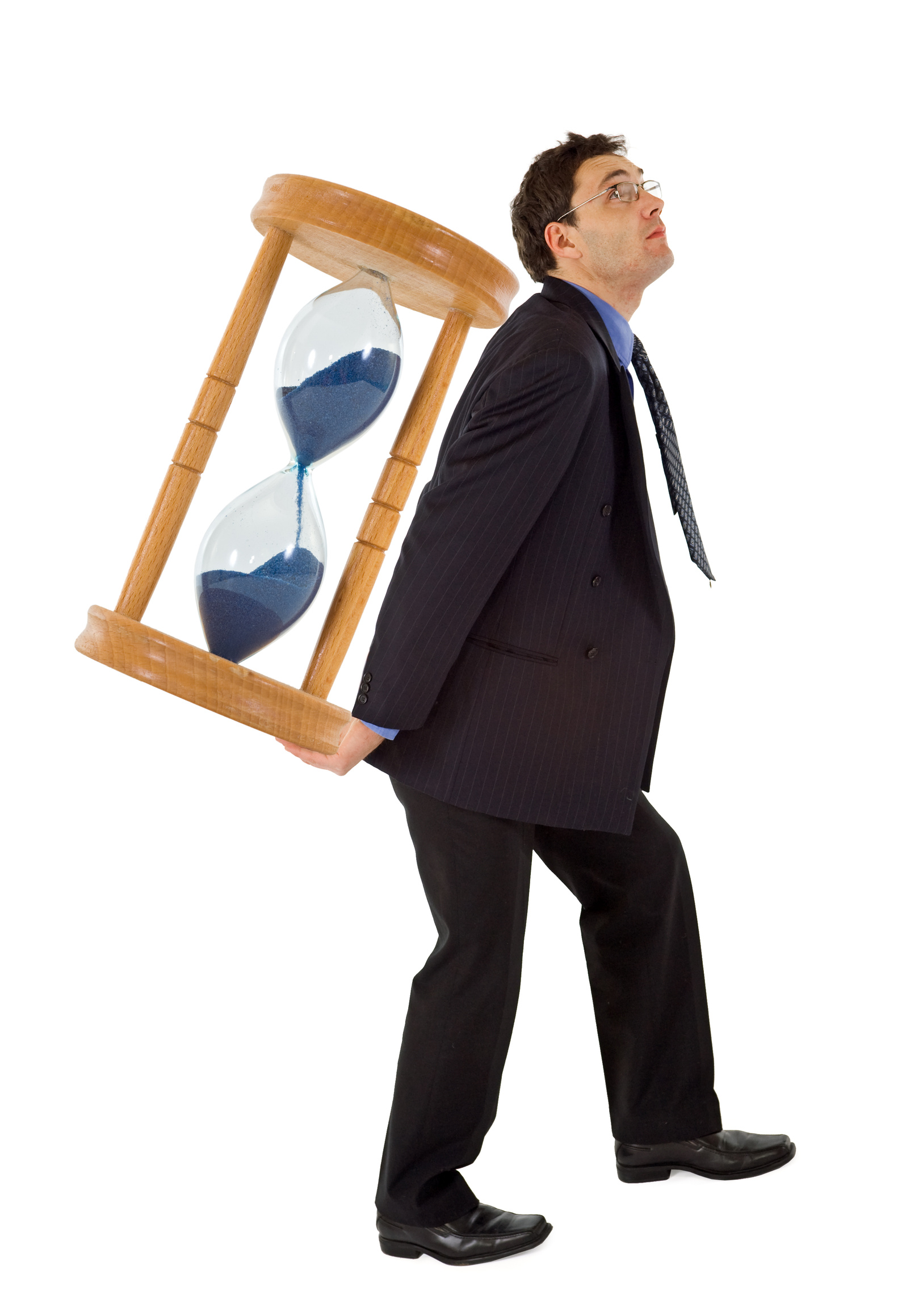 Businessman carrying a hourglass - isolated